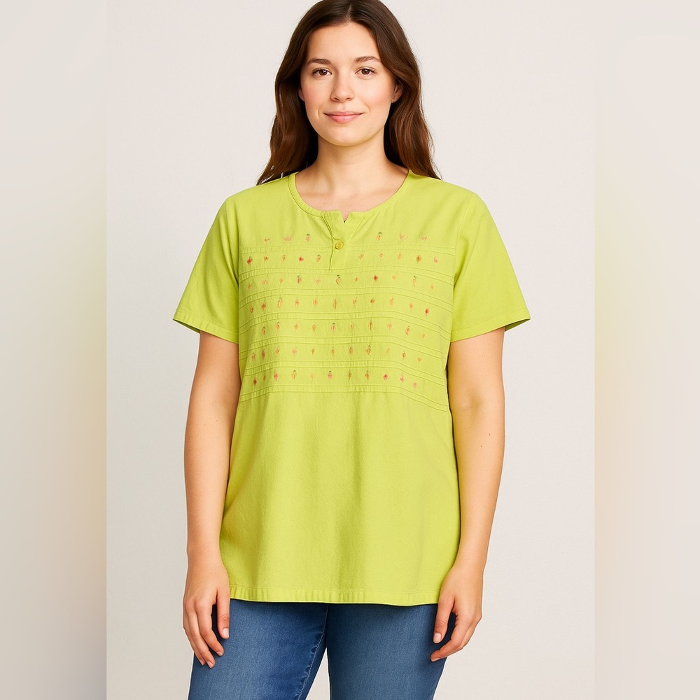 Vibrant‎ lime Embroidered Blouse
